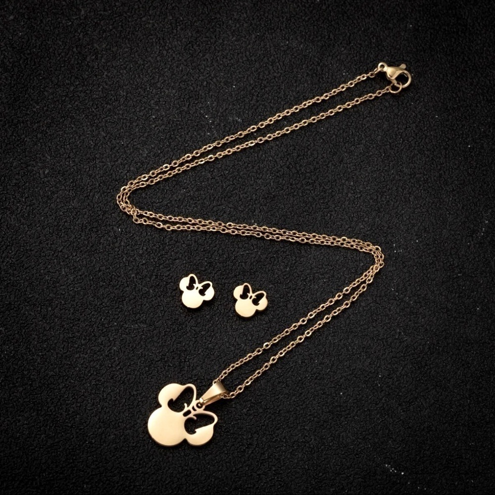 18K Gold Plated Disney Minnie Mouse Necklace & Earrings Set